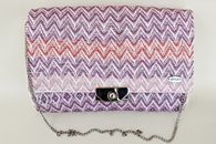I Love Colours (Coral and Violet) hand-woven Soft Clutch with chain (Front View)