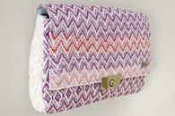 I Love Colours (Coral and Violet) hand-woven Soft Clutch with chain (Side View)