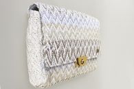 I Love Neutrals (Natural and Silver) hand-woven Soft Clutch with chain (Side View)