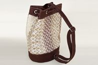 I Love Neutrals (Dark Caramel, Natural and Beige) hand-woven Duffel Bag (Side/Back View)