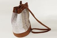 I Love Neutrals (Light Caramel, Natural and Beige) hand-woven Duffel Bag (Side/Back View)