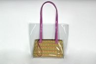 I Love Colours (Fuchsia) Plastic bag with hand-woven clutch bag (Front View)