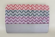 I Love Colours (Coral, Violet and Denim) hand-woven clutch with chain (Front View)