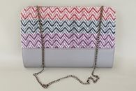 I Love Colours (Coral, Violet and Denim) hand-woven clutch with chain (Back View)