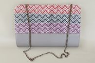 I Love Colours (Coral, Violet and Denim) hand-woven clutch with chain (Back View)