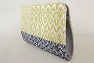 I Love Colours (Citrus, Denim and Cloud) hand-woven clutch with chain (Side View)