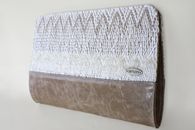I Love Neutrals (Natural and Beige) hand-woven clutch with chain (Side View)