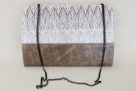 I Love Neutrals (Natural and Beige) hand-woven clutch with chain (Back View)