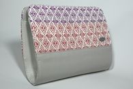I Love Colours (Coral and Violet) hand-woven clutch with chain (Side View)