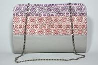 I Love Colours (Coral and Violet) hand-woven clutch with chain (Back View)