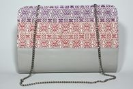 I Love Colours (Coral and Violet) hand-woven clutch with chain (Back View)