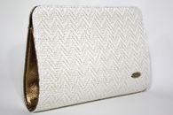I Love Neutrals (All White) hand-woven clutch with chain (Side View)