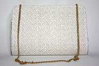 I Love Neutrals (All White) hand-woven clutch with chain (Back View)