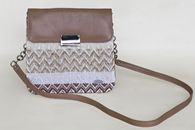 I Love Neutrals (Caramel, Sand  Beige and Silver) hand-woven Shoulder Bag (Front View)