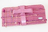 Sweet Rose Clutch Bag with Pink Leather Bow and Chain (Front View)