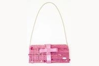  Sweet Rose Clutch Bag with Pink Leather Bow and Chain (Front View)