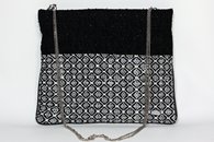 Black and White hand-woven folded bag with chain (Fabric Side)