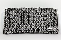 Black  and White hand-woven folded bag with chain (Fabric Side)