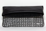 Blackand White hand-woven folded bag with chain (Fabric Side)