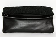 Black and White hand-woven folded bag with chain (Leather Side)