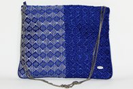 Royal Blue and Silver hand-woven folded bag with chain (Fabric Side)