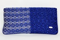 Royal Blue and Silver hand-woven folded bag with chain (Fabric Side)