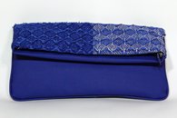 Royal Blue and Silver hand-woven folded bag with chain (Leather Side)