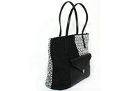 Black and White hand-woven shopper bag (Side View)