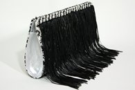 Black, White and Silver hand-woven fringed clutch (Side View/Front)