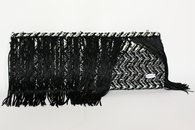 Black, White and Silver hand-woven fringed clutch (Front View)