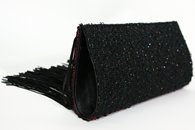 Black and Red hand-woven fringed clutch (Side View, Back)