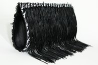 Black and White hand-woven fringed clutch (Side View, Front)