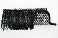 Black and White hand-woven fringed clutch (Front View)