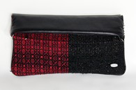 Black and Red hand-woven folded bag with chain (Fabric Side)