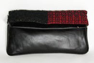 Black and Red hand-woven folded bag with chain (Leather Side)
