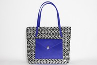 Black,White and Royal Blue hand-woven shopper bag (Front View)