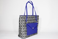 Black,White and Royal Blue hand-woven shopper bag (Side View)