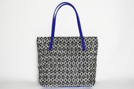 Black,White and Royal Blue hand-woven shopper bag (Back View)