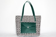 Black,White and Khaki hand-woven shopper bag (Front View)