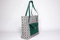 Black,White and Khaki hand-woven shopper bag (Side View)