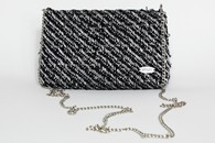 Black and Silver hand-woven mini purse with chain (Front View)