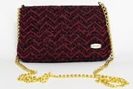Black and Red hand-woven mini purse with chain (Front View)