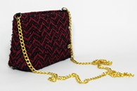 Black and Red hand-woven mini purse with chain (Side View)